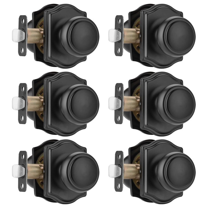 NCSEN 6 Pack Matte Black Door Knobs with Camelot Trim,Interior Door Knob with Lock,Coastal Door knob for Hall & Closet - Image 1